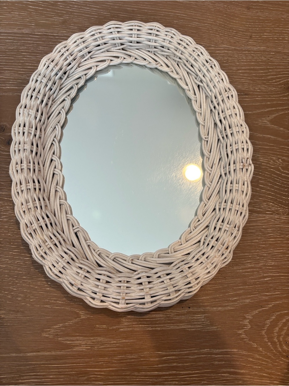 Small White Wicker Oval Wall Mirror - Home Wall Decor